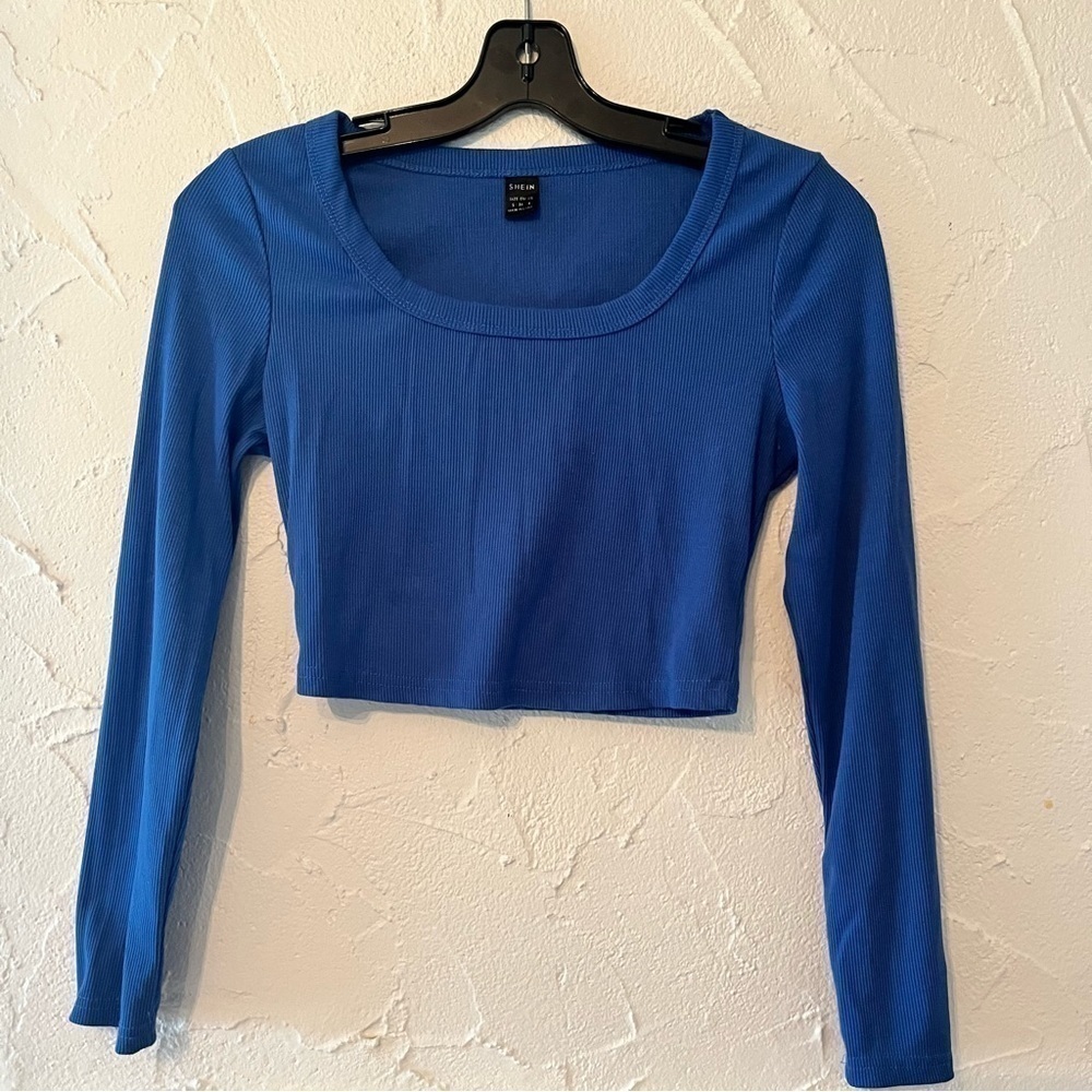 Shein Long Sleeve Royal Blue Crop Top Size Small